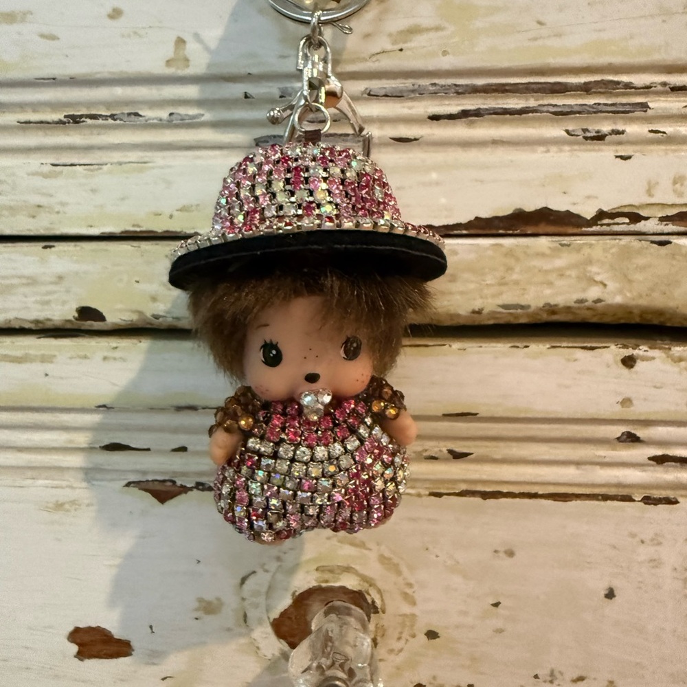 Monchhichi  Doll Keychain - Pink Rhinestone